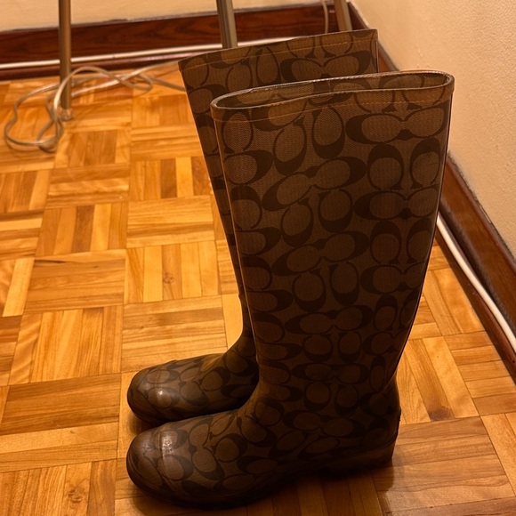 Coach Brown Patterned Knee-High rain Boots - Picture 2 of 3